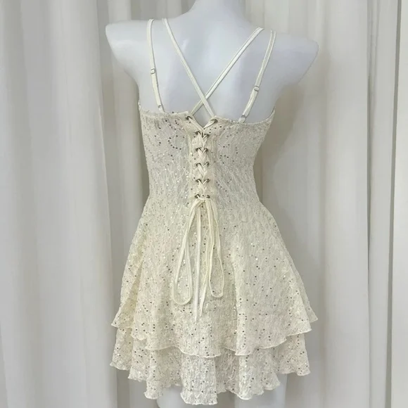 White Lace Ruffle Dress - Picture 5 of 7